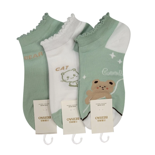 جوراب دخترانه مدل هپی مود لبه دالبری بسته 3 عددی